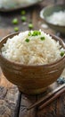 Steamed Jasmine Rice in Ceramic Bowl with Chopsticks on Wooden Table, Asian Cuisine, Healthy Eating Royalty Free Stock Photo