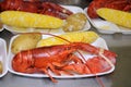 Steamed lobster dinner with potato and corn Royalty Free Stock Photo