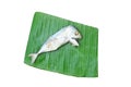 Steamed mackerel on banana leaf isolated on white background Royalty Free Stock Photo