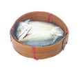 Steamed Mackerel fish in bamboo basket.