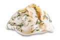 Steamed manta rays with meat sprinkled with dill in a plate on a white isolated background Royalty Free Stock Photo