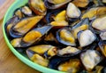 Steamed mussels on the plate Royalty Free Stock Photo