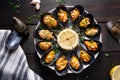 Cooked mussels recipe. Top view