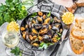 Steamed mussels in white wine sauce Royalty Free Stock Photo