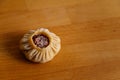 Steamed national Mongolian food dumpling Buuz filled with minced beef, wooden table, Close up east Siberian Buryats dish poses,