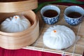 Steamed Pork Bun with Hot Tea Royalty Free Stock Photo