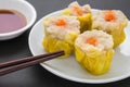 Steamed pork dumpling and soy sauce, Chinese food