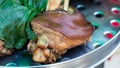 Steamed Pork leg with Chinese kale. Royalty Free Stock Photo