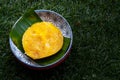 Steamed Pumpkin Cake Kanom Fak Thong is local Thai Dessert, sweet, soft and delicious, Make from pumpkin, sugar, Flour, tapioca Royalty Free Stock Photo