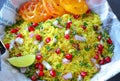 Indian street food breakfast poha jalebi