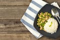 Steamed rice with stir-fried minced chicken,long bean and holy basil Royalty Free Stock Photo