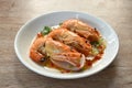 steamed river shrimp dressing Thai spicy and sour sauce salad on plate Royalty Free Stock Photo