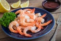 Steamed shrimp on plate and dip sauce Royalty Free Stock Photo