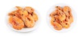 Steamed shrimps. Seafood, shellfish. Shrimps prawns on plate. isolated on white background Royalty Free Stock Photo