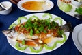 Steamed snapper fish with lemon and chili sauce Royalty Free Stock Photo