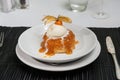 Steamed sponge pudding with vanilla ice cream Royalty Free Stock Photo