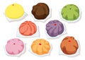 Steamed stuff bun,dim sum yellow orange pink green purple colourful and chinese cuisine on white background vector illustration Royalty Free Stock Photo
