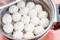 Steamed stuff bun or salapao on green background Royalty Free Stock Photo