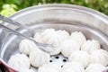 Steamed stuff bun or salapao on green background Royalty Free Stock Photo