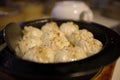 Traditional chinese food of steamed stuffed buns in bamboo steamer Royalty Free Stock Photo