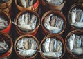 Steamed thai mackerel fish in basket