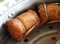 Steamed THAI snack, sticky rice with coconut milk and banana double pack