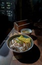 Steamed Thin rice noodles without soup with Meatball, Fish sticks, Minced pork, Boiled pork liver and Fried wonton Royalty Free Stock Photo