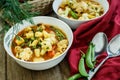 Steamed vegetables in a bowl on wooden table Royalty Free Stock Photo