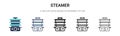 Steamer icon in filled, thin line, outline and stroke style. Vector illustration of two colored and black steamer vector icons