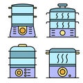 Steamer icons set line color vector Royalty Free Stock Photo