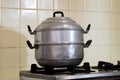 Steamer pot on the stove Royalty Free Stock Photo