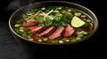 Steaming Beef Pho in Dark Bowl Royalty Free Stock Photo