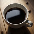 With steaming black coffee sits on a white surface, casting a soft Royalty Free Stock Photo