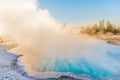 Steaming blue hot spring in Yellowstone National Park Royalty Free Stock Photo