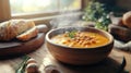 Steaming Bowl of Chickpea Soup with Bread and Herbs Royalty Free Stock Photo
