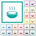 Steaming bowl flat color icons with quadrant frames