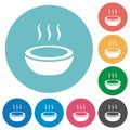 Steaming bowl flat round icons