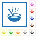 Steaming bowl of soup with spoon flat framed icons Royalty Free Stock Photo