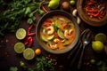 Steaming Bowl of Tom Yum Soup in Authentic Thai Kitchen