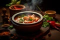 Steaming Bowl of Tom Yum Soup in Authentic Thai Kitchen