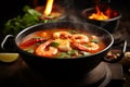 Steaming Bowl of Tom Yum Soup in Authentic Thai Kitchen