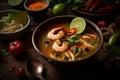 Steaming Bowl of Tom Yum Soup in Authentic Thai Kitchen