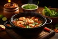 Steaming Bowl of Tom Yum Soup in Authentic Thai Kitchen
