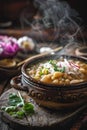 A steaming bowl of traditional pozole, a classic dish of Mexican cuisine Royalty Free Stock Photo