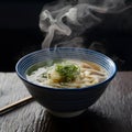 Steaming bowl of udon, Japanese comfort captured in photograph