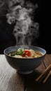 Steaming bowl of udon, Japanese comfort captured in photograph