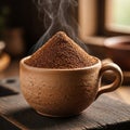 A steaming ceramic cup overflows with Royalty Free Stock Photo