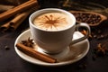 steaming chai latte with cinnamon stick garnish
