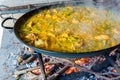 Steaming classic Spanish paella Royalty Free Stock Photo