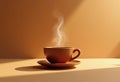 Steaming Coffee Cup on Light Brown Background Royalty Free Stock Photo